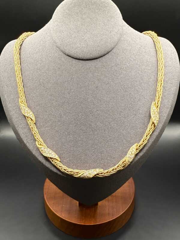 Estate Natural Diamond and Gold Braided Necklace