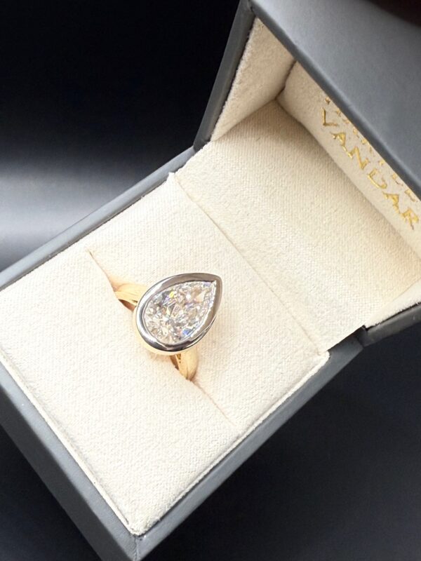 3.55 Carat Pear Bezel Diamond Ring - Image 2